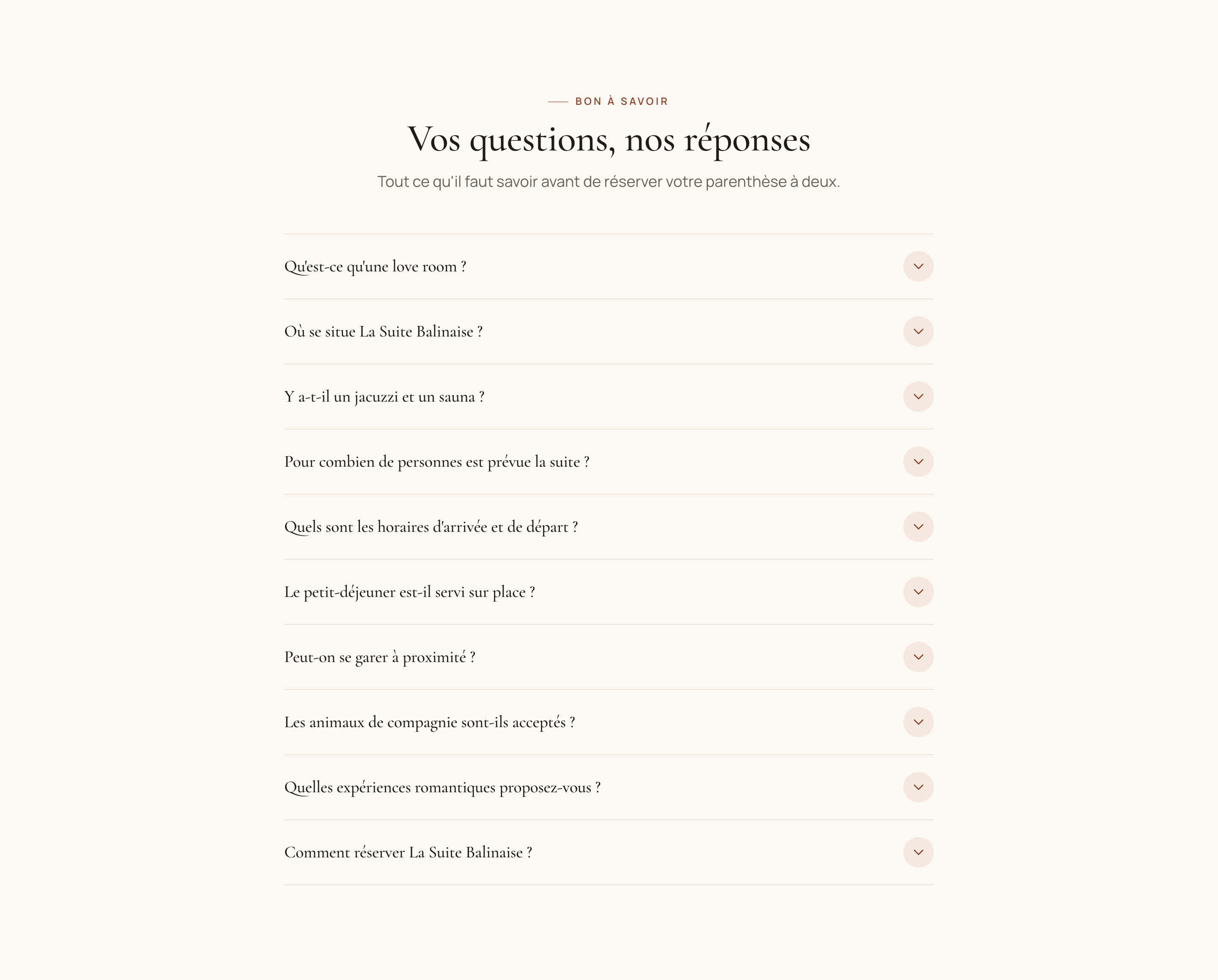 La Suite Balinaise — Vos questions nos reponses